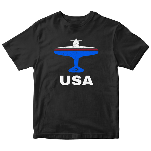 Fly USA Airport Kids T-shirt | Black