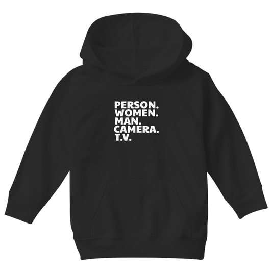 Person Woman Man Camera TV Kids Hoodie | Black