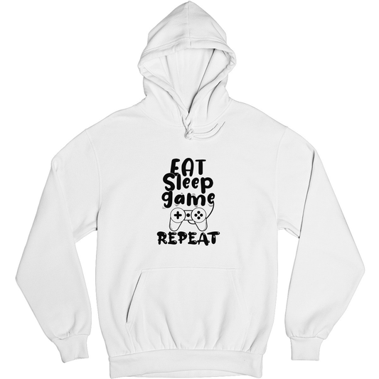 Eat Sleep Game Repeat Unisex Hoodie | White