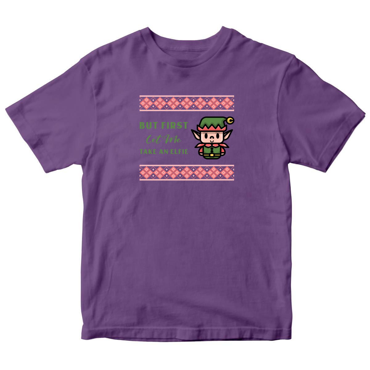 But First Let Me Take an Elfie Kids T-shirt | Purple