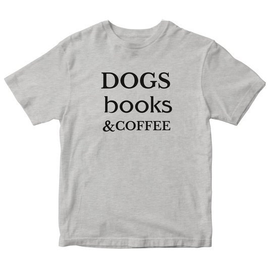Dogs Books and Coffee Kids T-shirt | Gray