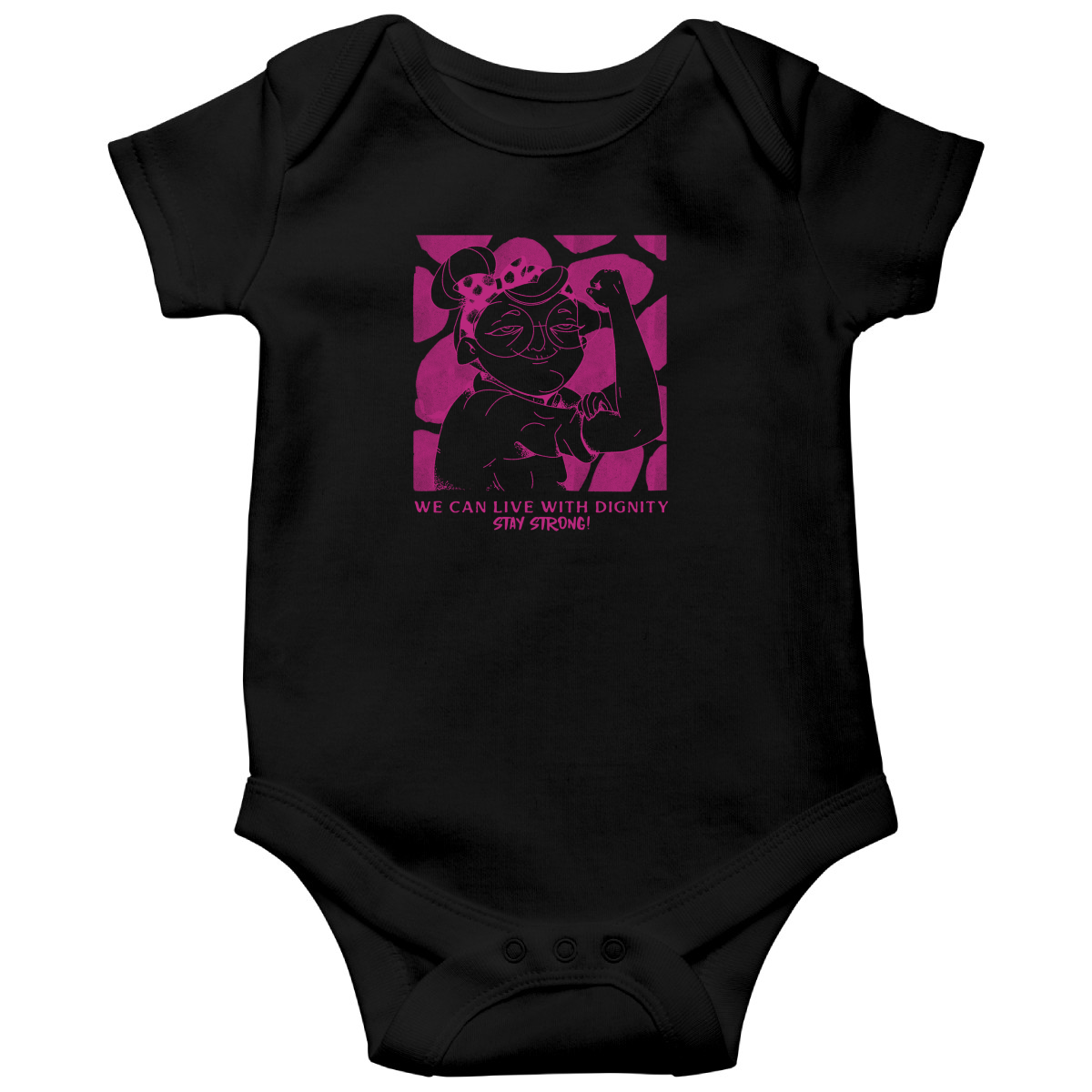 We can live with dignity STAY STRONG! Baby Bodysuits | Black