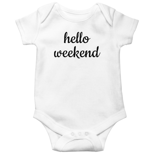 Hello Weekend Baby Bodysuits | White