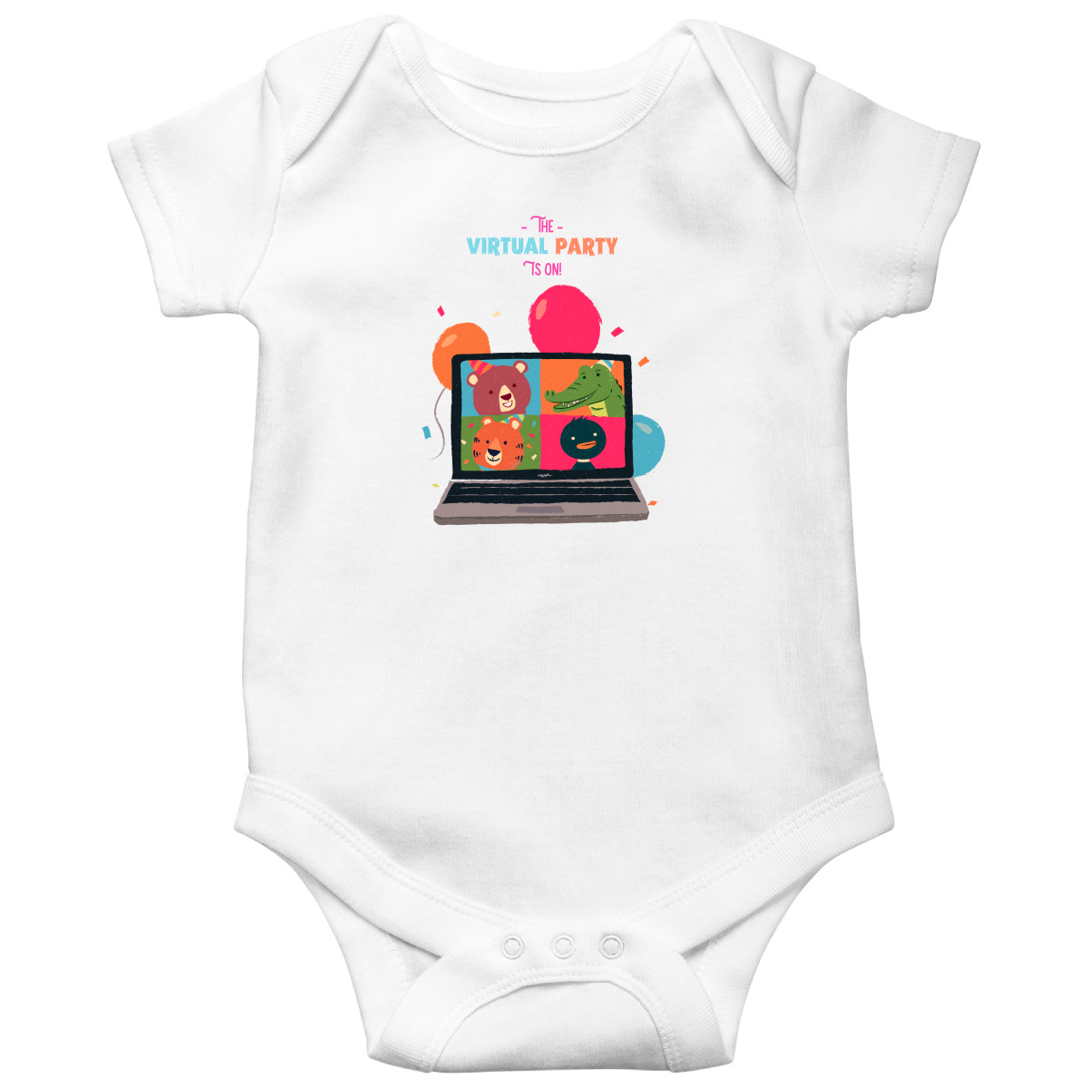 The Virtual Party is on Baby Bodysuits | White