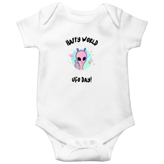 Happy World UFO Day Baby Bodysuits | White