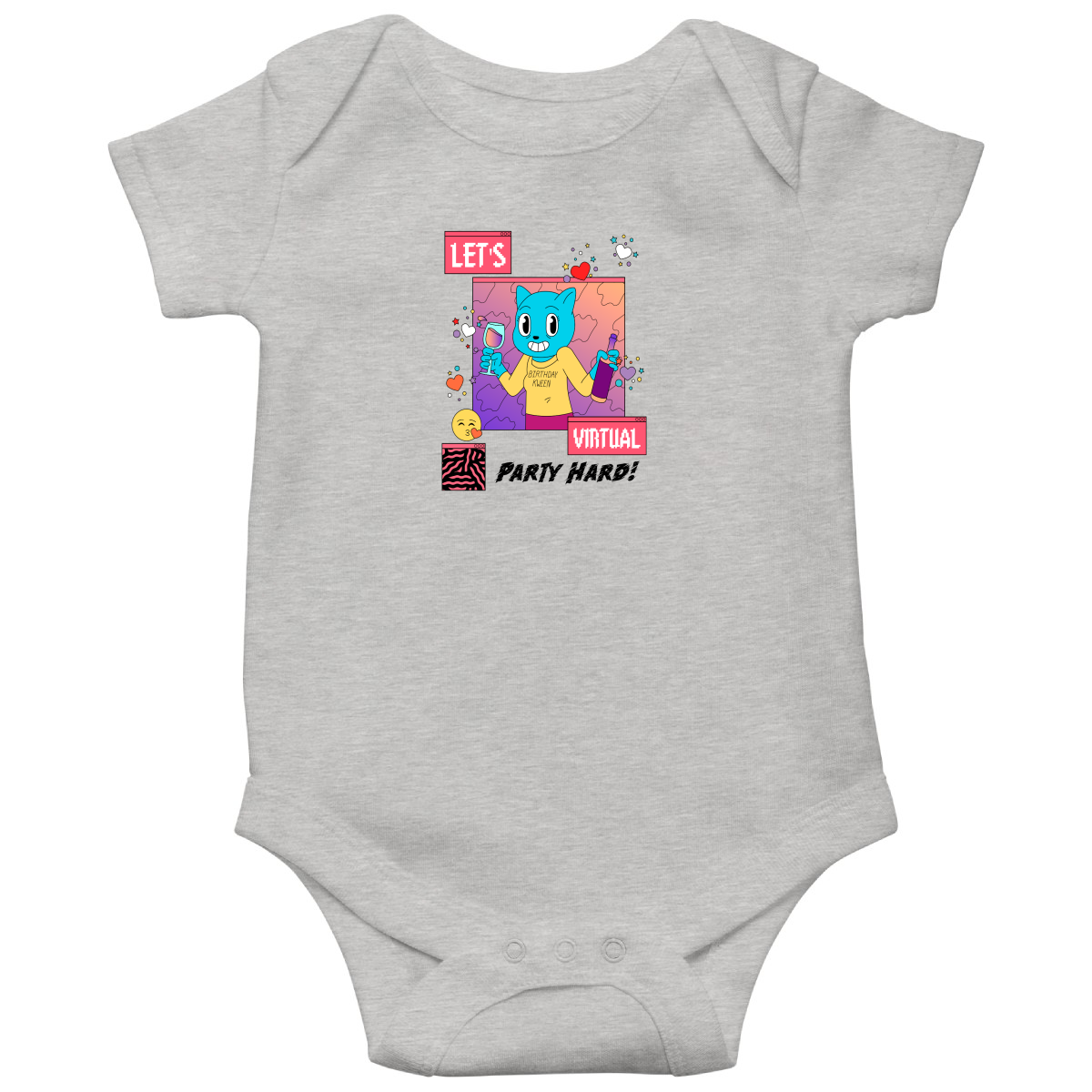 Happy Birthday Let's Virtual Party Baby Bodysuits | Gray