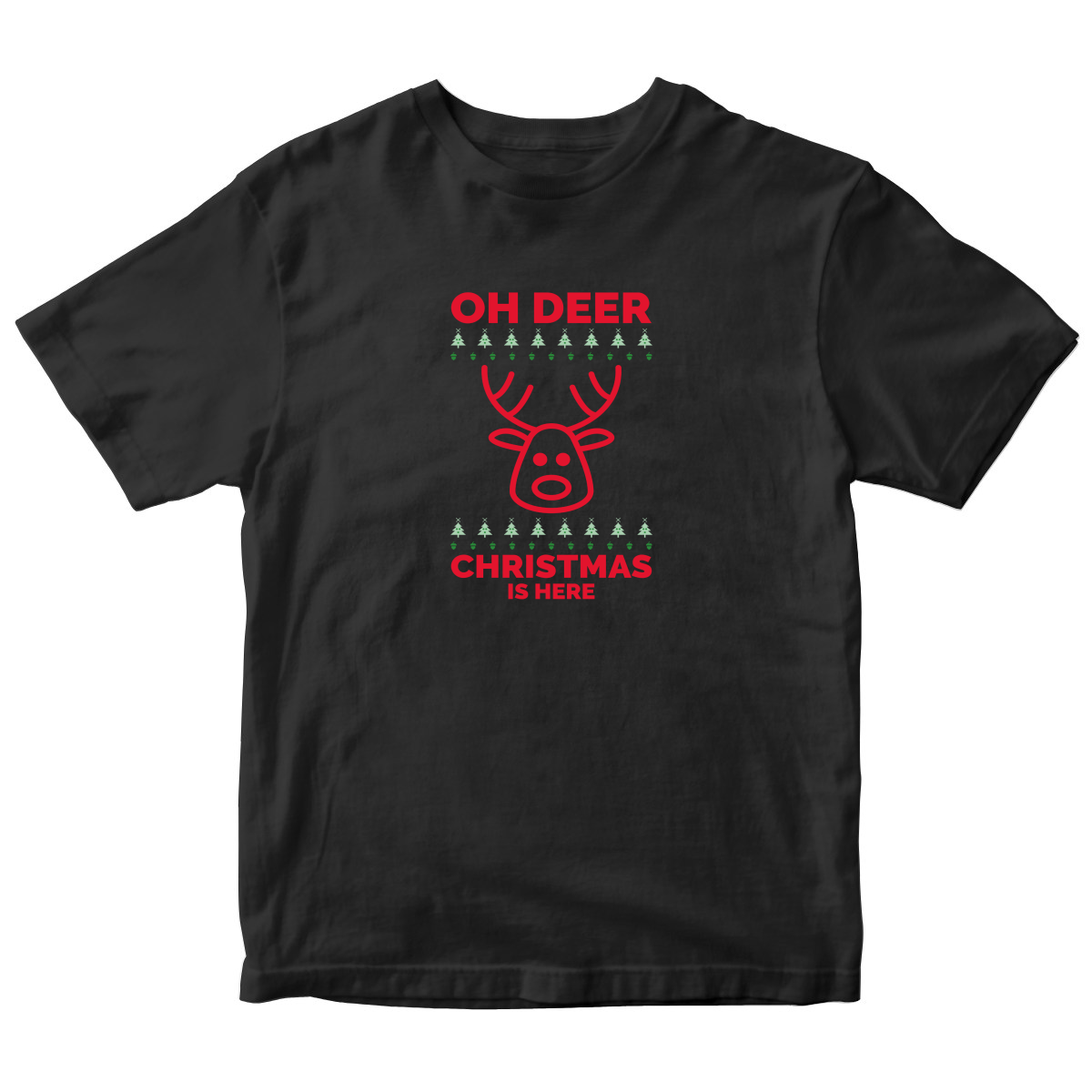 Oh Deer Christmas Is Here Kids T-shirt | Black