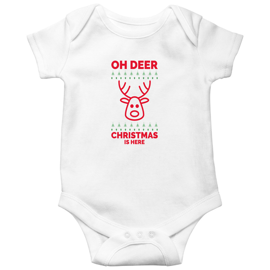 Oh Deer Christmas Is Here Baby Bodysuits