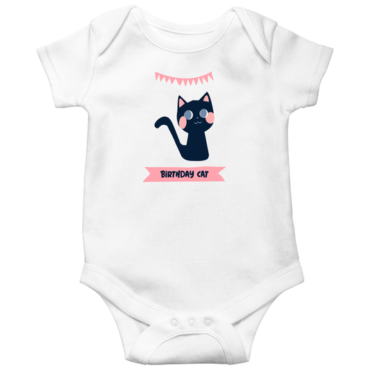 Birthday Cat Baby Bodysuits | White