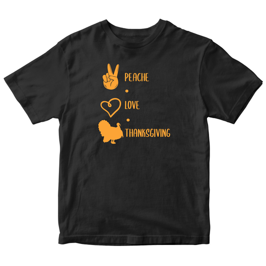 Peace Love Thanksgiving Kids T-shirt | Black