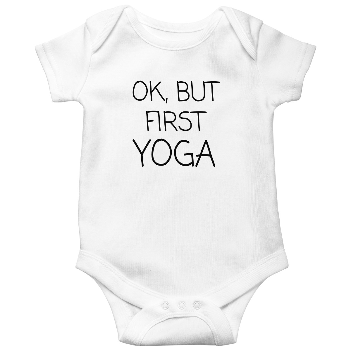 Ok But First Yoga Baby Bodysuits | White