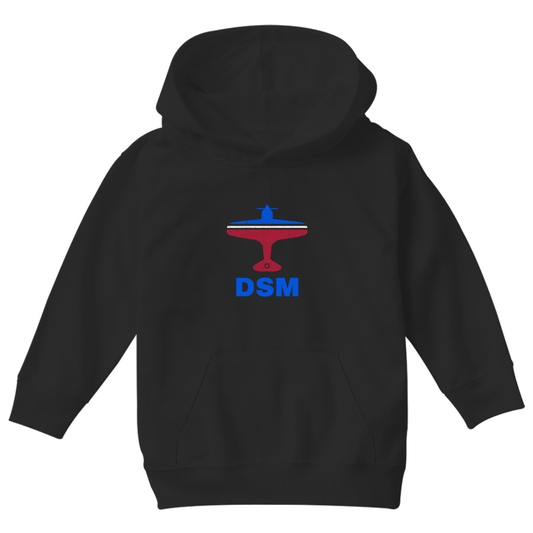 Fly Des Moines DSM Airport Kids Hoodie | Black