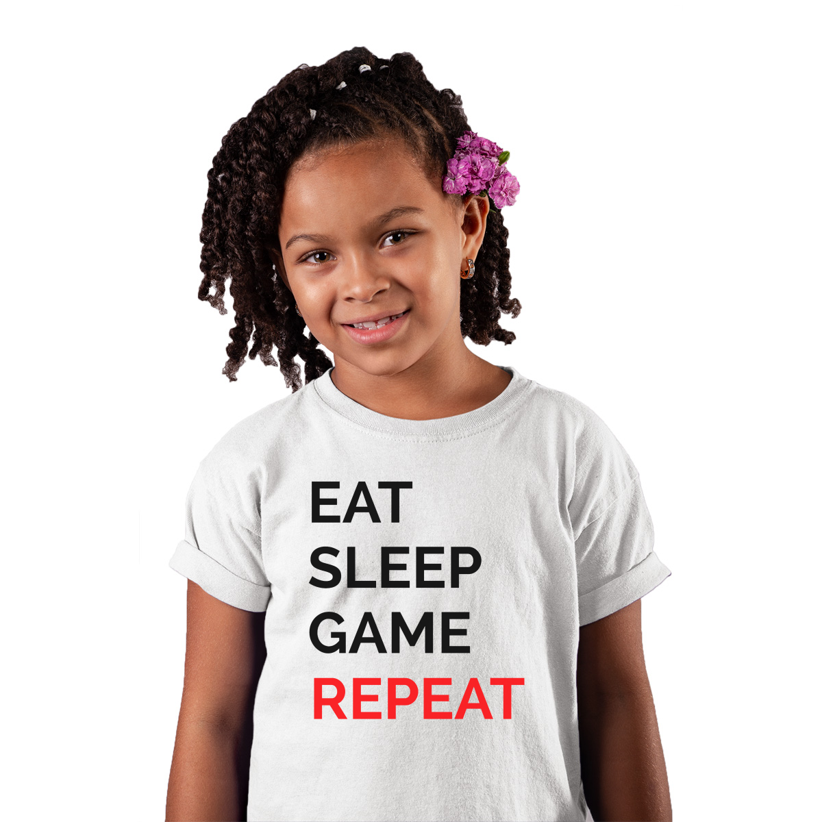 Eat Sleep Game Repeat Kids T-shirt | White