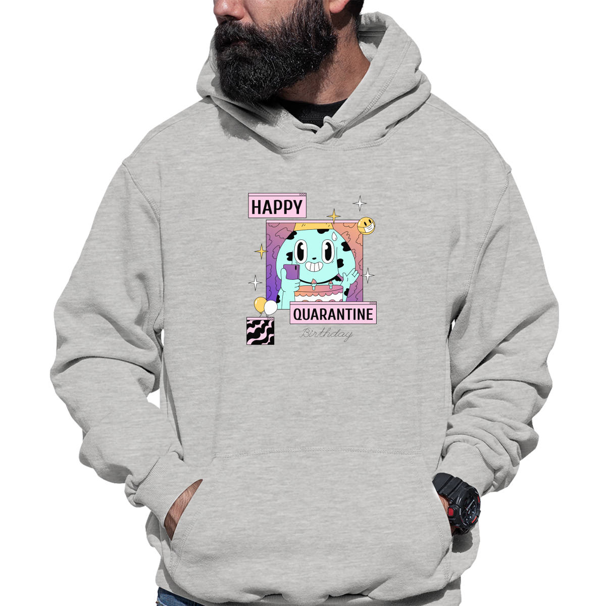 Happy Quarantine Birthday Unisex Hoodie | Gray