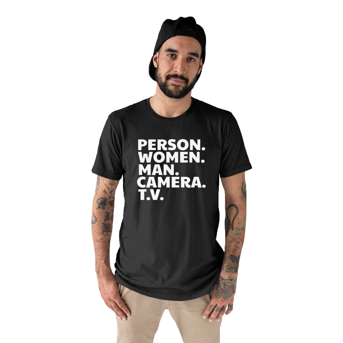 Person Woman Man Camera TV Men's T-shirt | Black