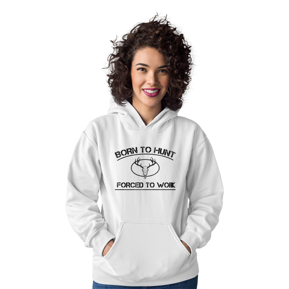 Born To Hunt Forced To Work Unisex Hoodie | White