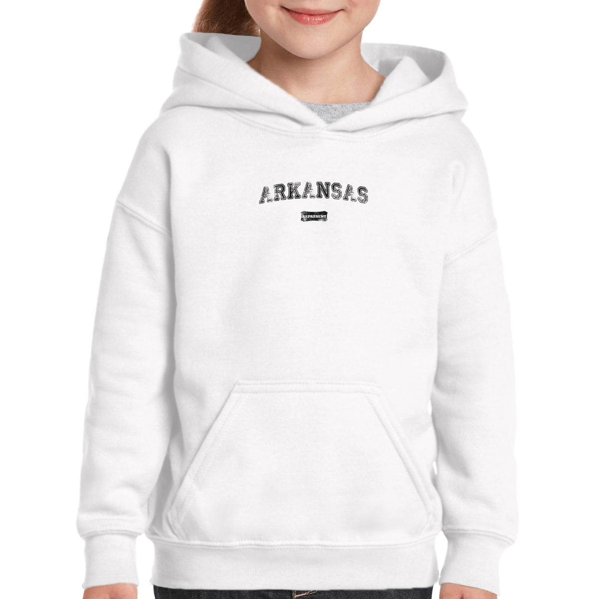 Arkansas Represent Kids Hoodie | White