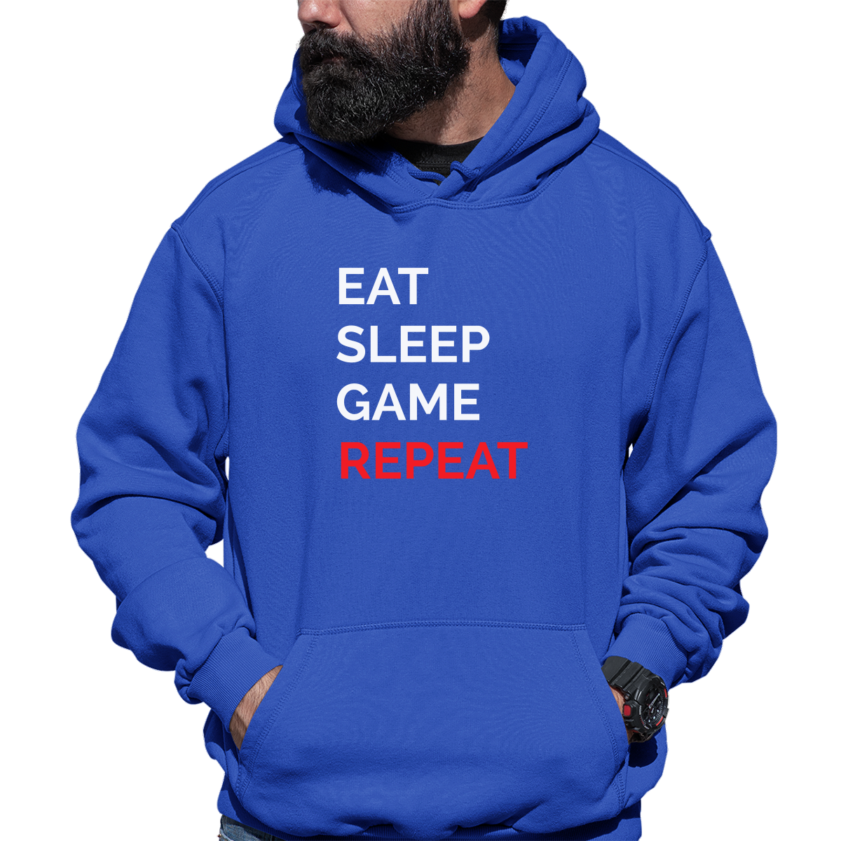 Eat Sleep Game Repeat Unisex Hoodie | Blue