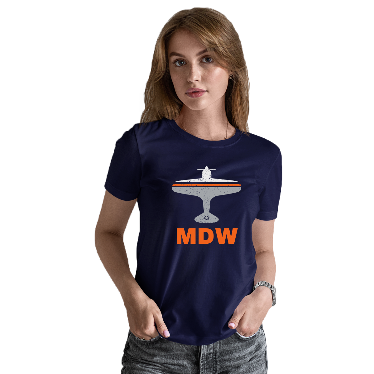 Fly Chicago MDW Airport Women's T-shirt | Navy