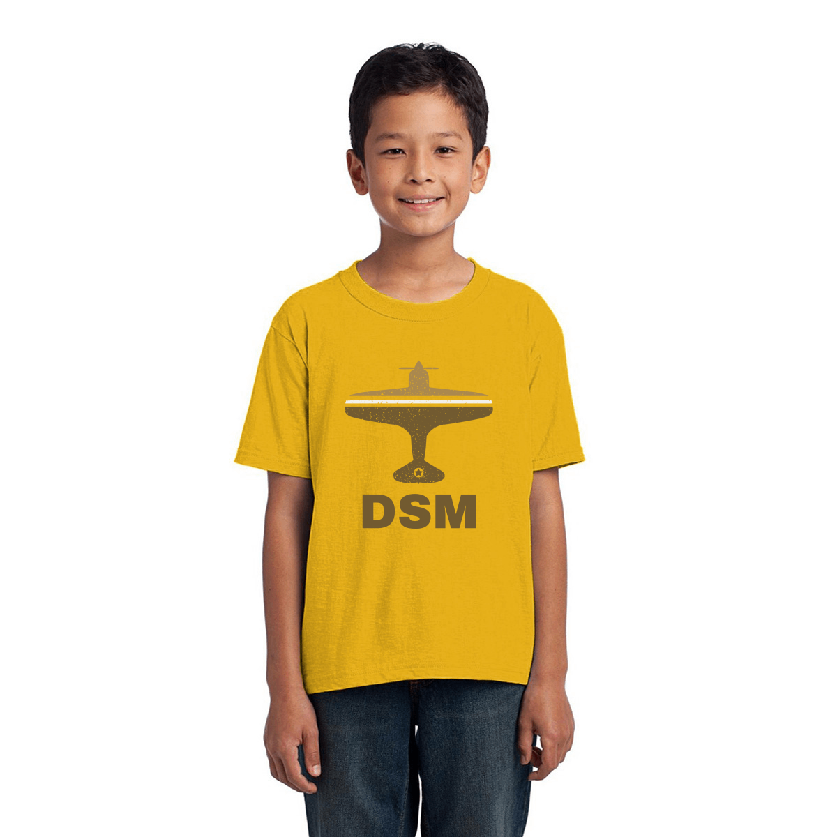 Fly Des Moines DSM Airport Kids T-shirt | Yellow