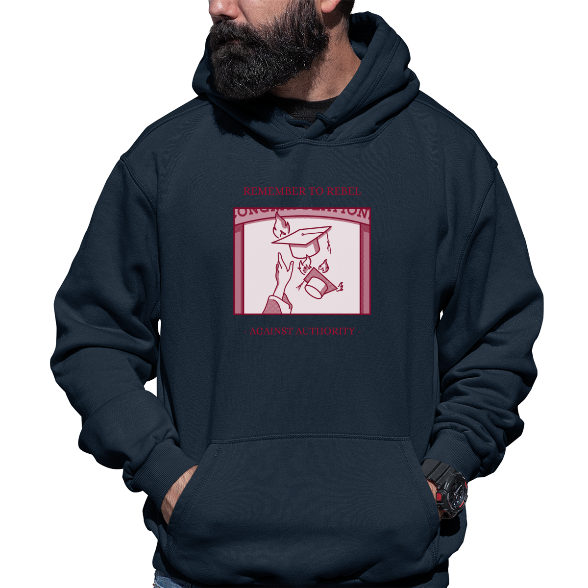 Remember To Rebel Against Authority Unisex Hoodie | Navy