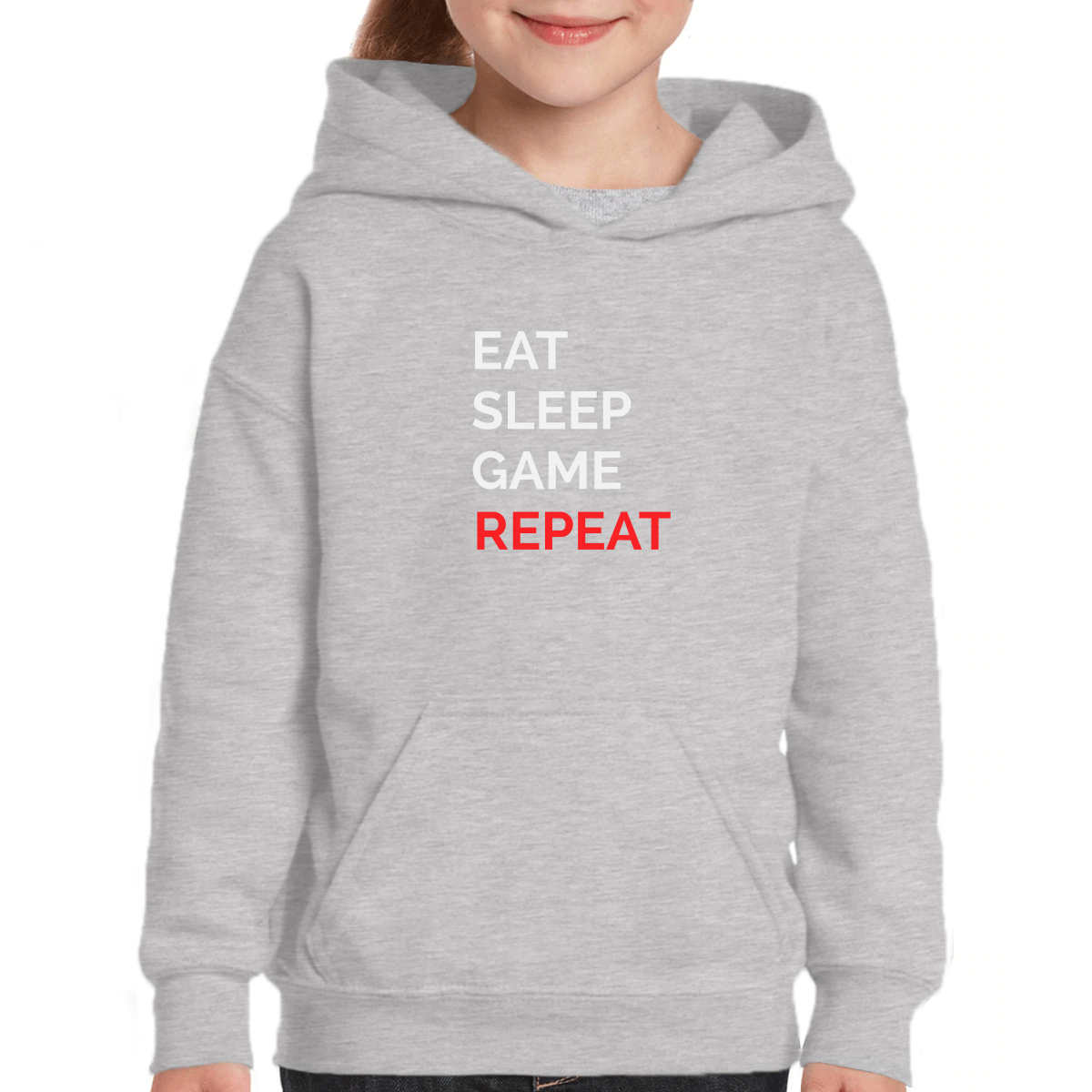 Eat Sleep Game Repeat Kids Hoodie | Gray