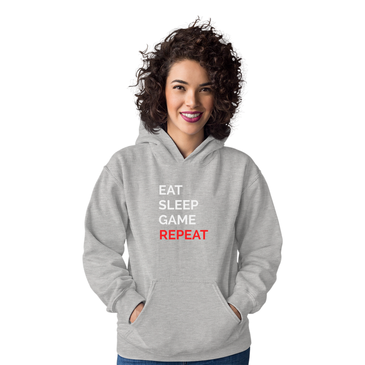 Eat Sleep Game Repeat Unisex Hoodie | Gray