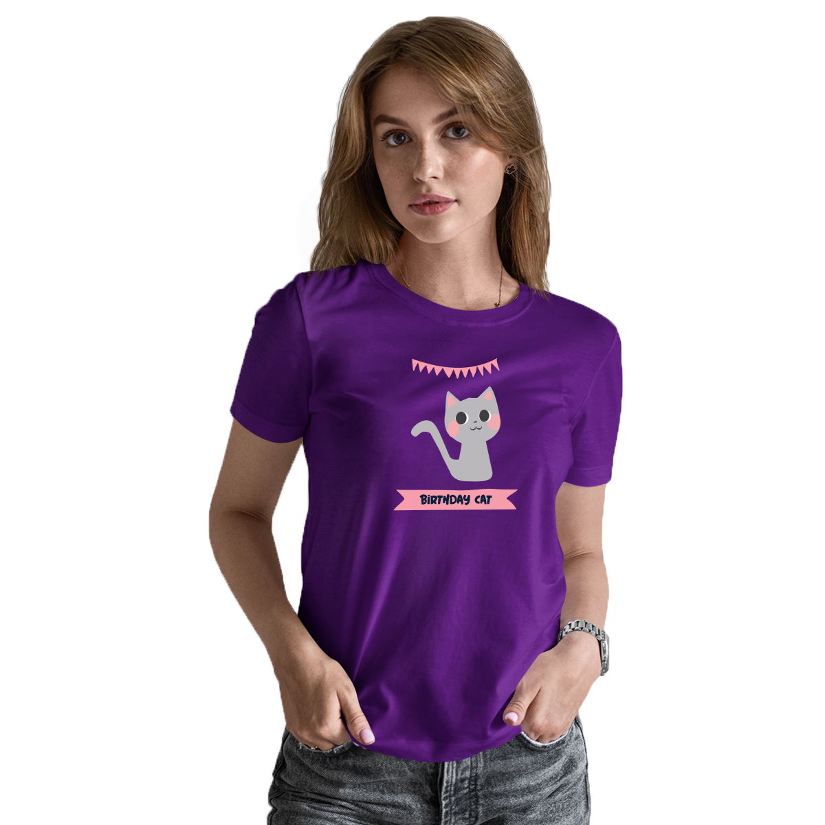 Birthday Cat Women's T-shirt | Purple
