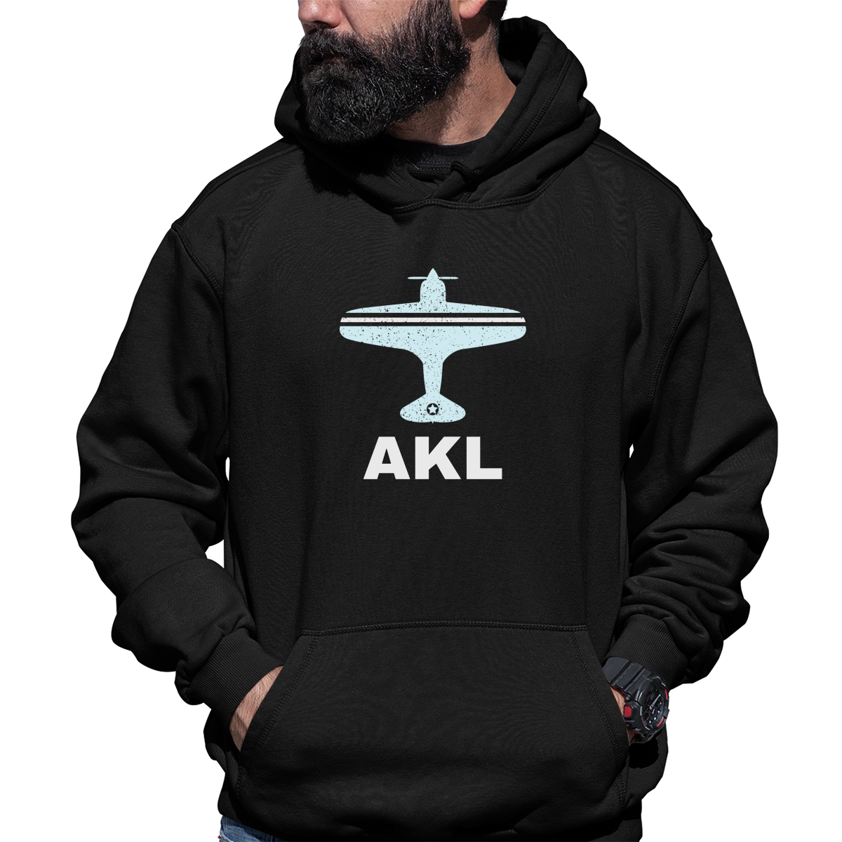 Fly Auckland AKL Airport Unisex Hoodie | Black