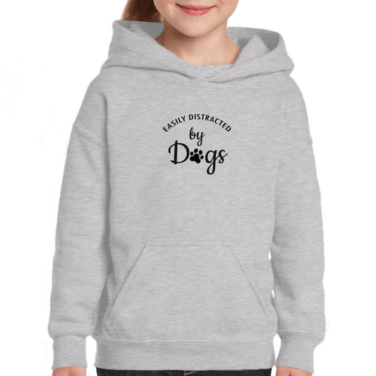 Easily Distracted By Dogs Kids Hoodie | Gray