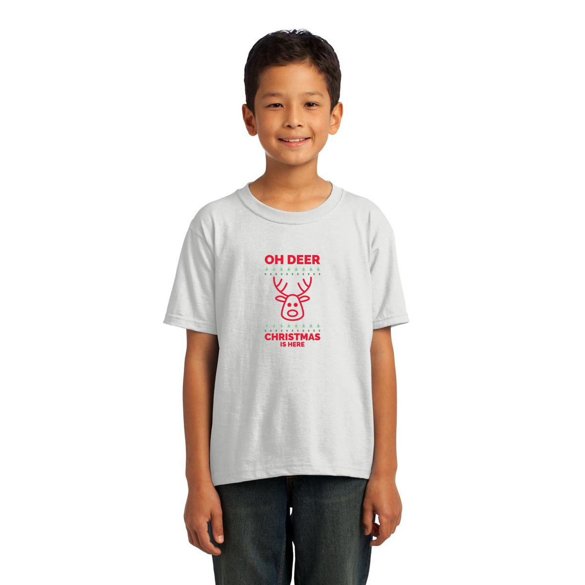 Oh Deer Christmas Is Here Kids T-shirt | White
