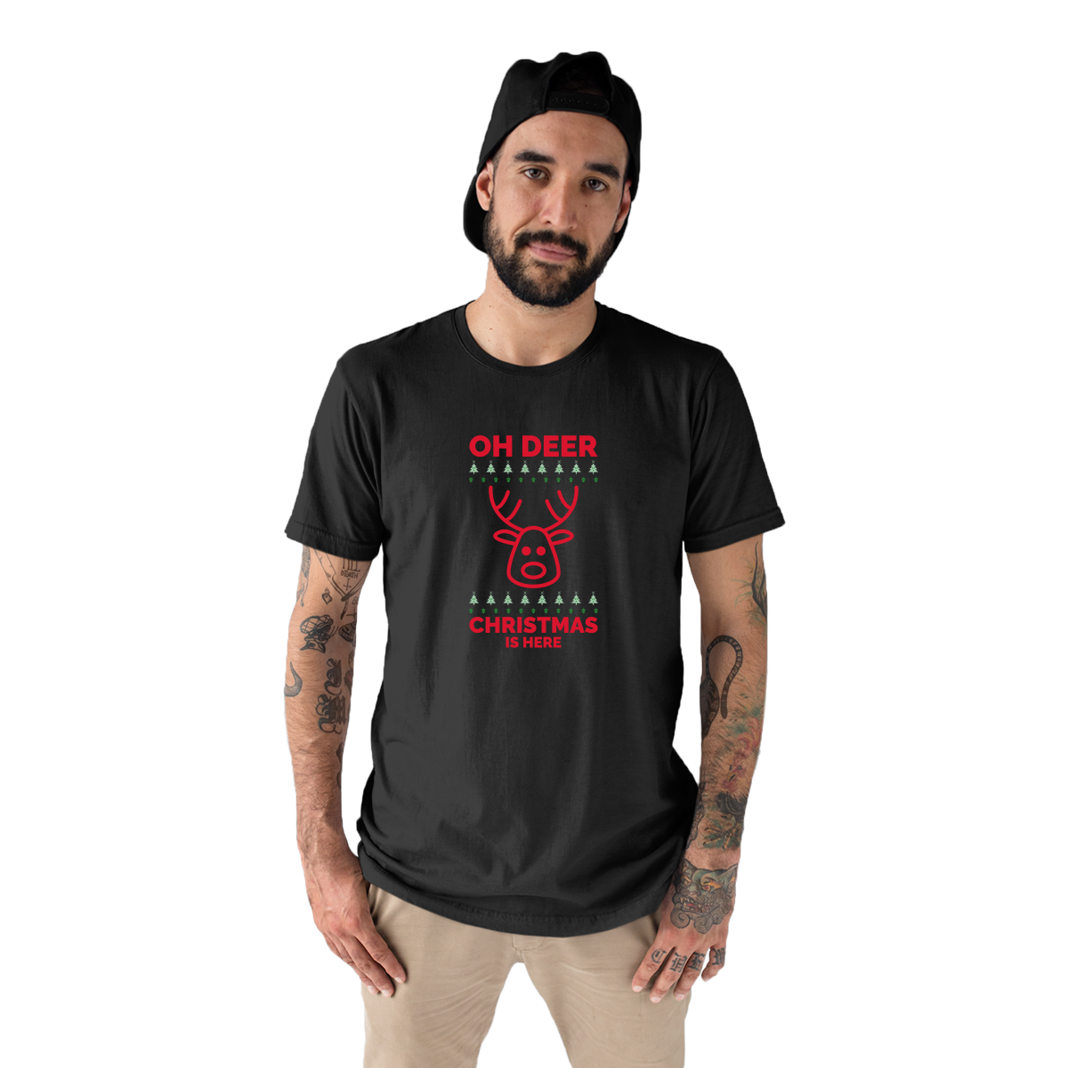 Oh Deer Christmas Is Here Men's T-shirt | Black