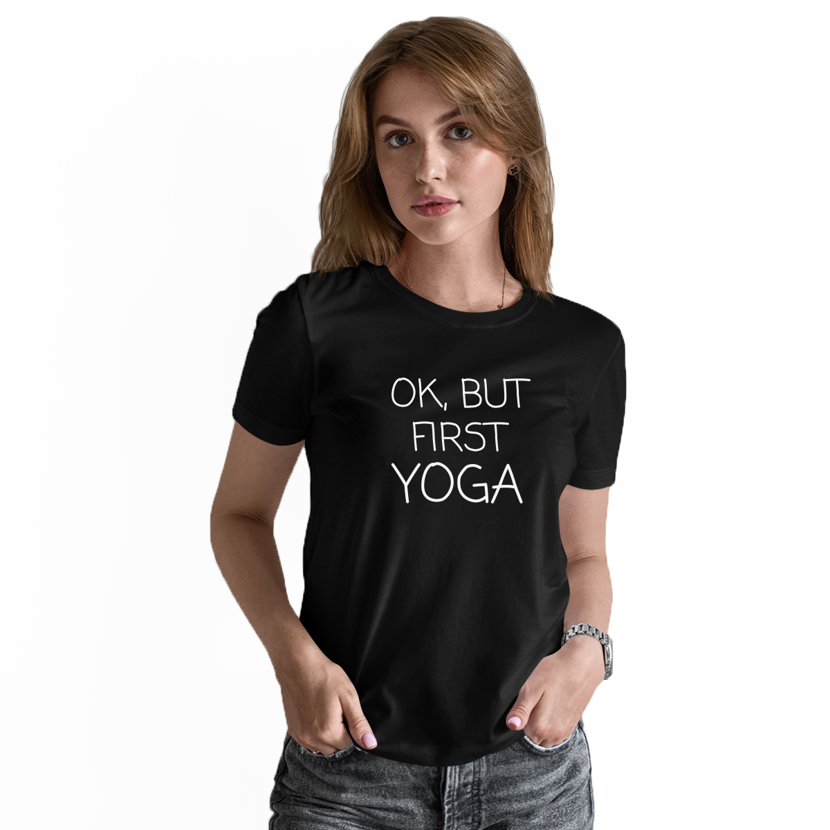 Ok But First Yoga Women's T-shirt | Black