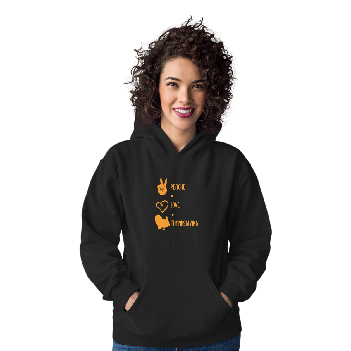 Peace Love Thanksgiving Unisex Hoodie | Black
