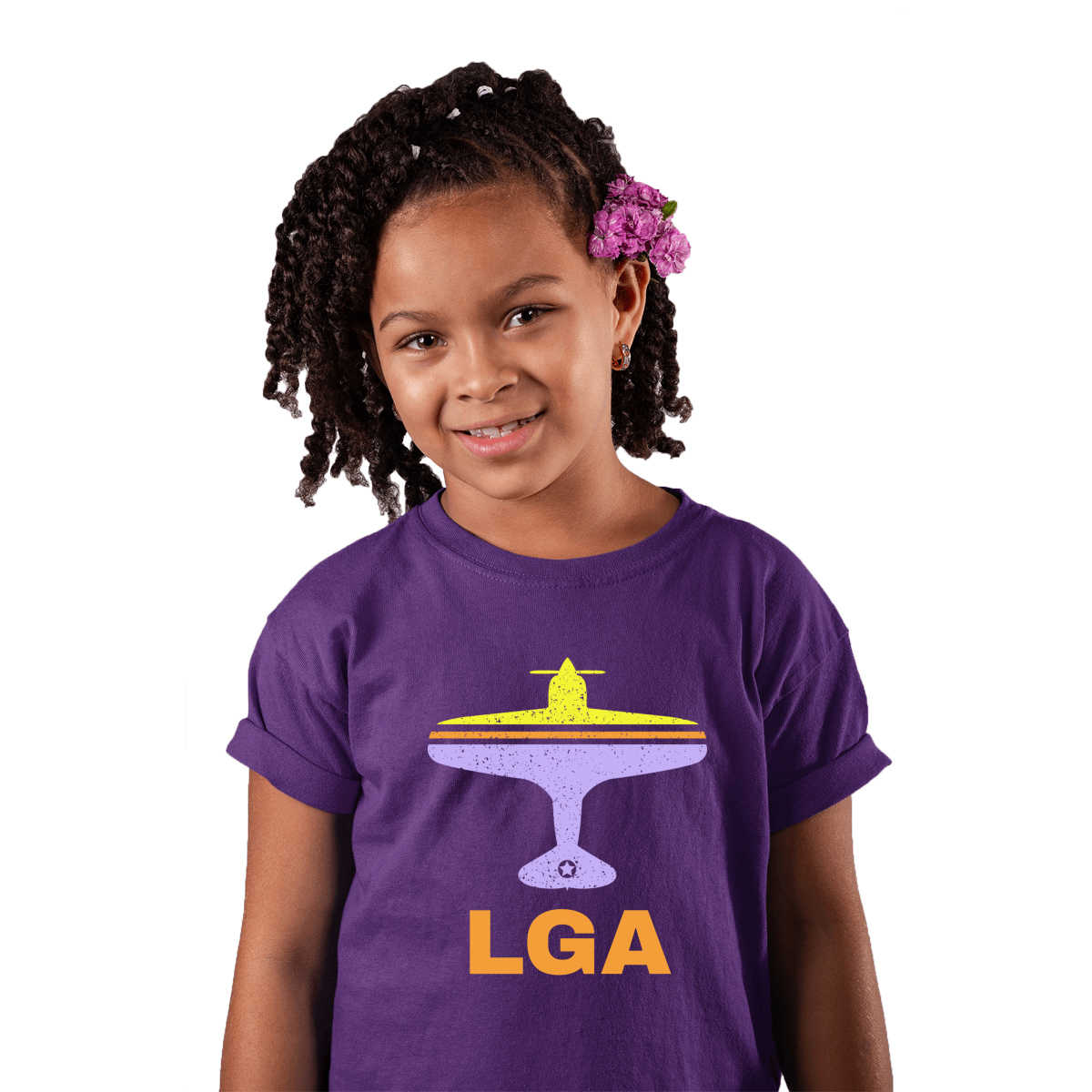 Fly New York LGA Airport Kids T-shirt | Purple