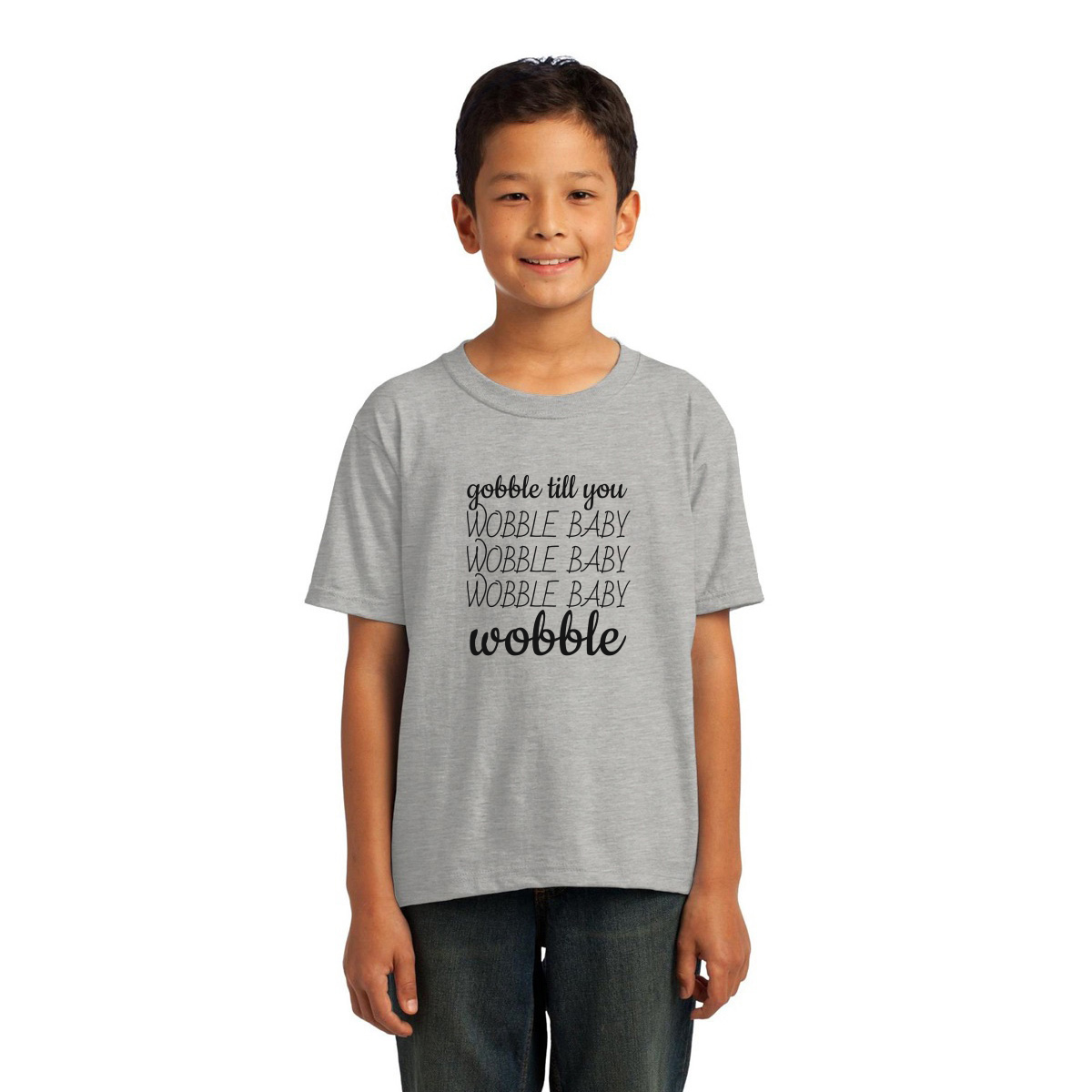 Gobble Til You Wobble Kids T-shirt | Gray