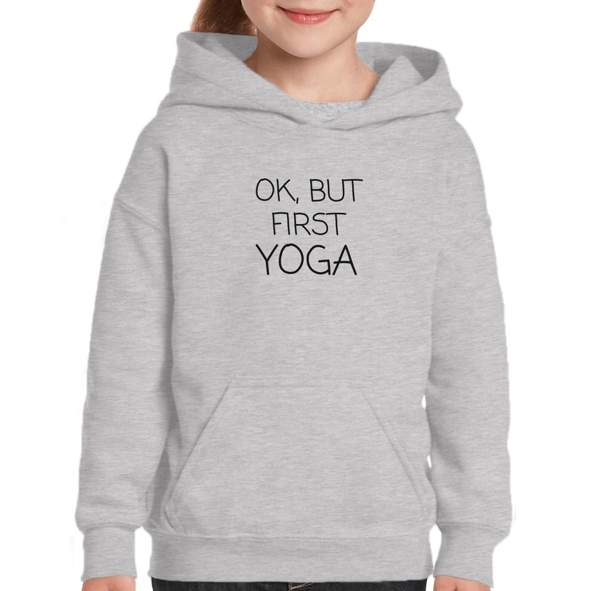 Ok But First Yoga Kids Hoodie | Gray