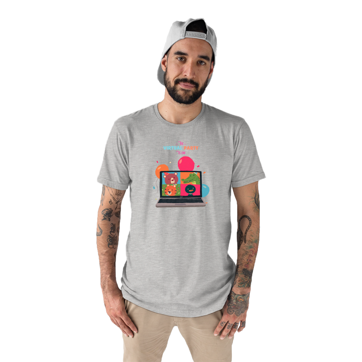 The Virtual Party is on Men's T-shirt | Gray