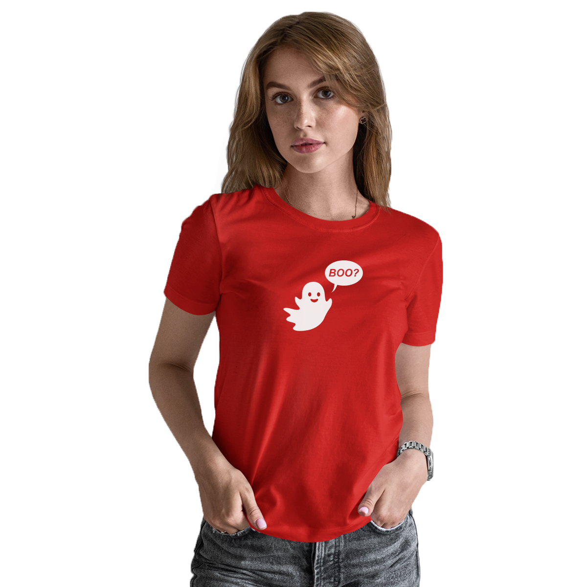 Cute Ghost Halloween Women's T-shirt | Red