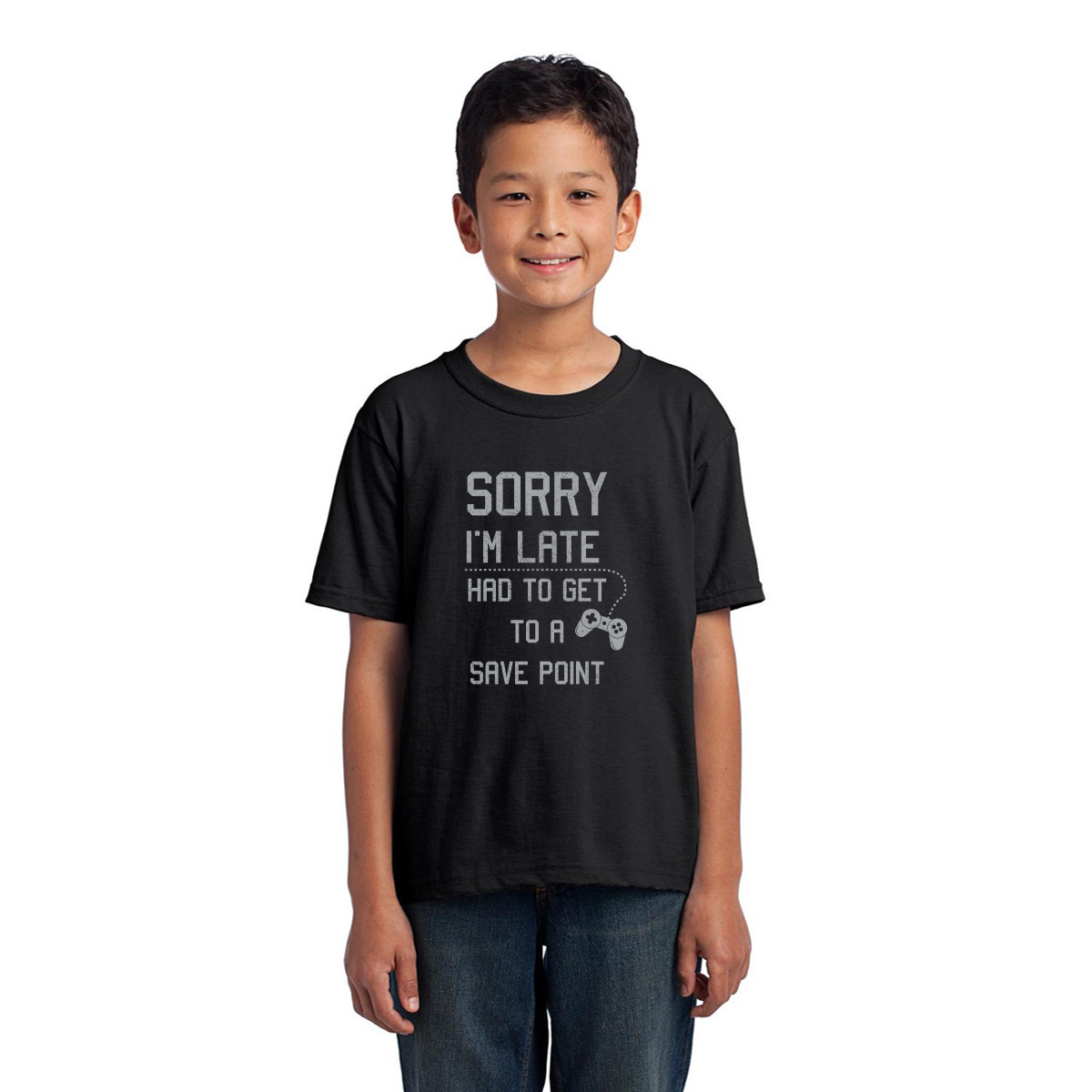 Sorry I'm Late Had To Get To A Save Point  Kids T-shirt | Black