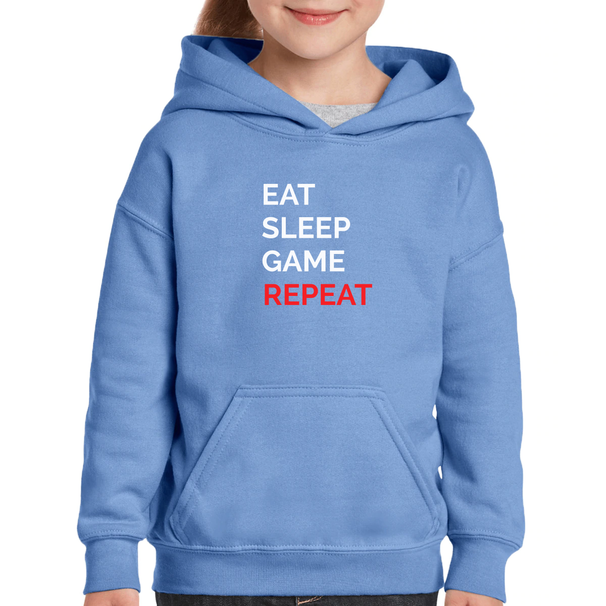 Eat Sleep Game Repeat Kids Hoodie | Blue