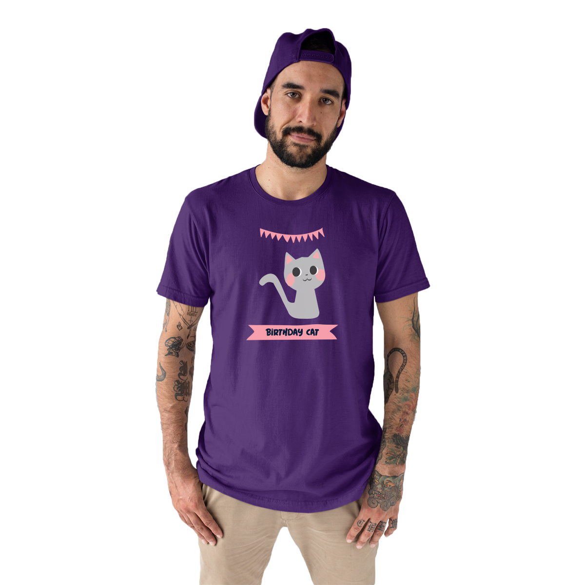 Birthday Cat Men's T-shirt | Purple