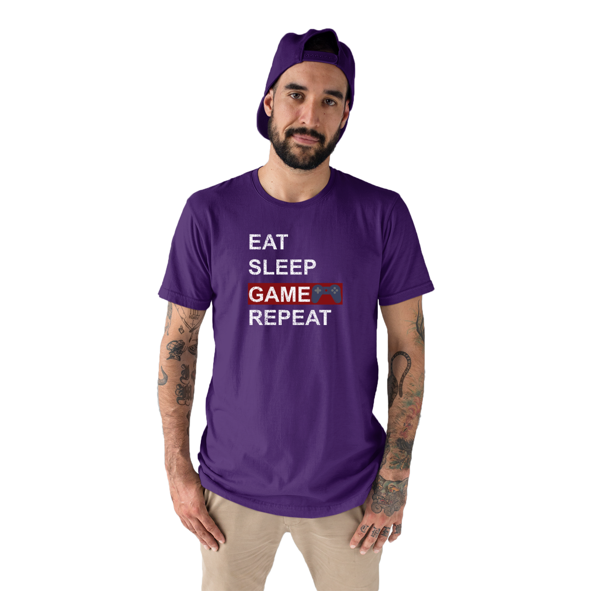 Eat Sleep Game Repeat Men's T-shirt | Purple