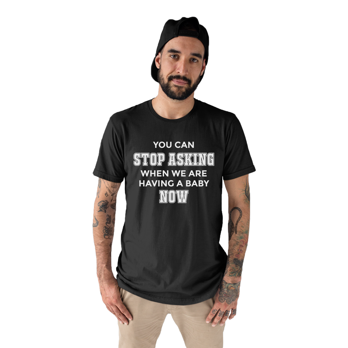 You can stop asking when we are having baby NOW Men's T-shirt | Black