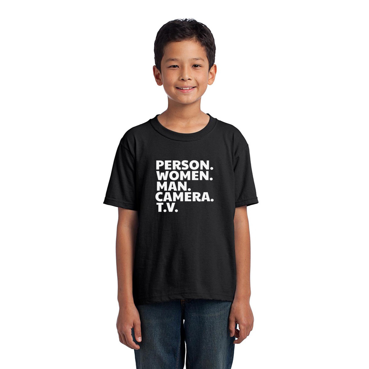 Person Woman Man Camera TV Kids T-shirt | Black