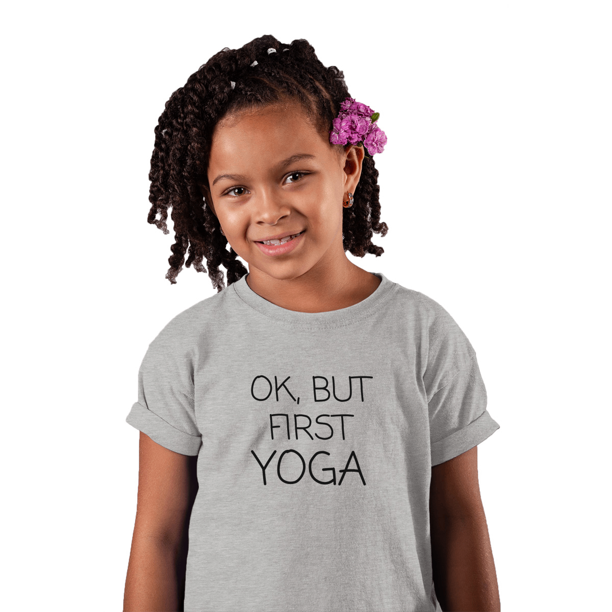 Ok But First Yoga Kids T-shirt | Gray