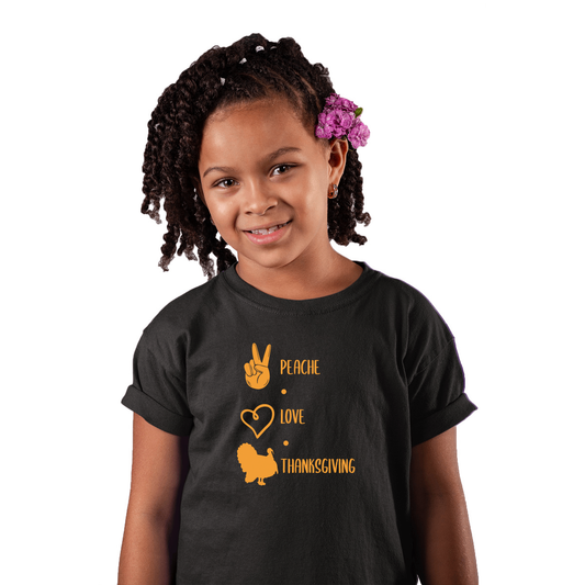 Peace Love Thanksgiving Kids T-shirt | Black