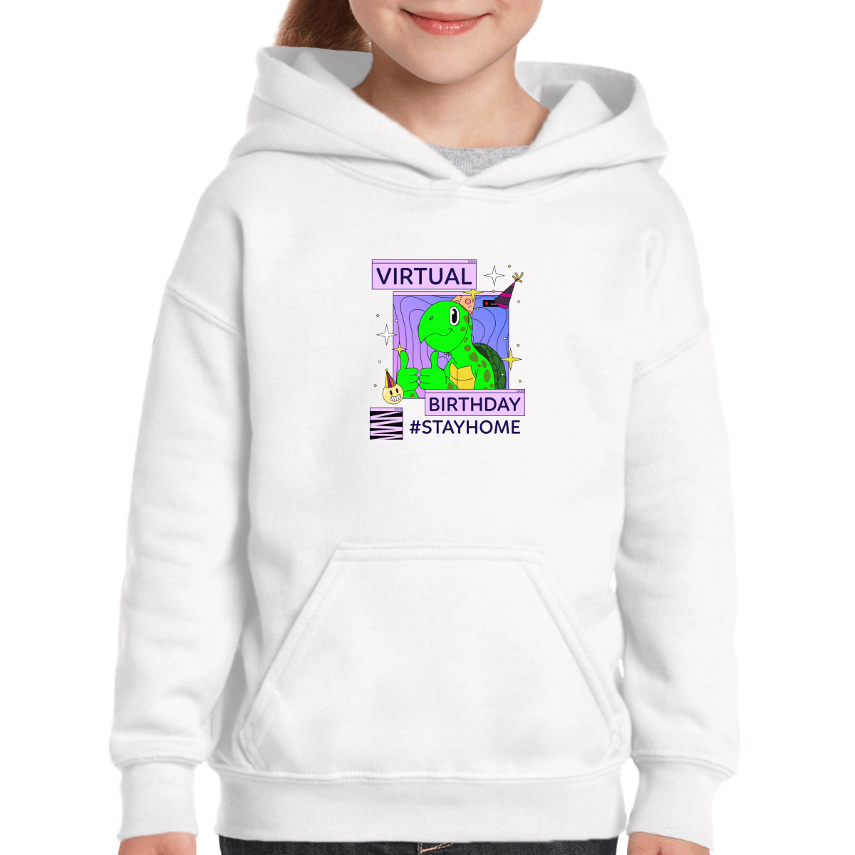 Virtual Party Stay Home Kids Hoodie | White
