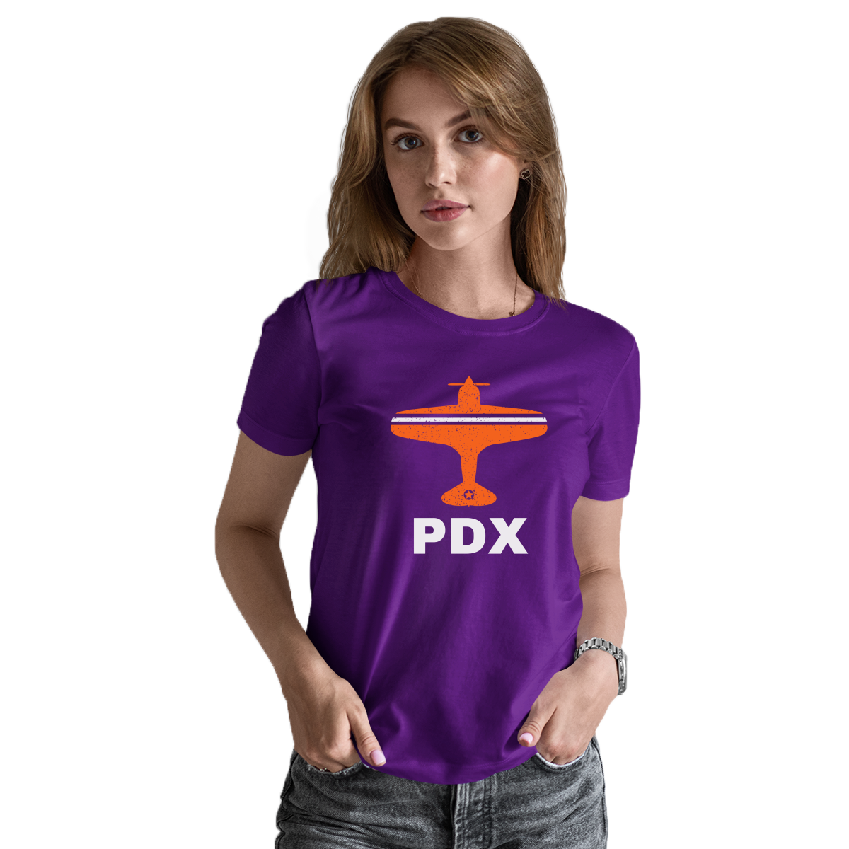 Fly Portland PDX Airport  Women's T-shirt | Purple