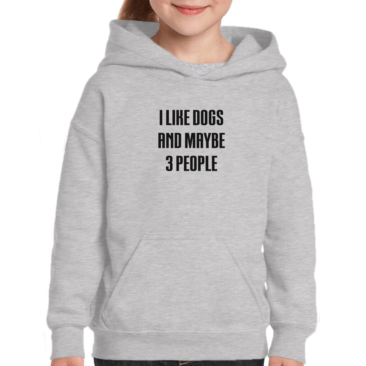 I Like Dogs And Maybe 3 People Kids Hoodie | Gray